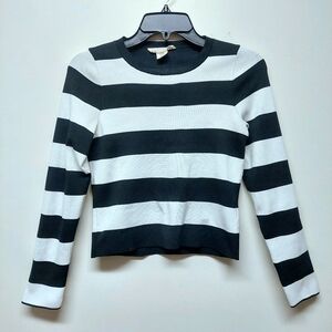 Happily Grey Black and White Striped Women's Long Sleeve Top